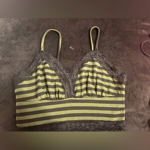 Urban Outfitters Olive Green and Black Striped Lace Bralette